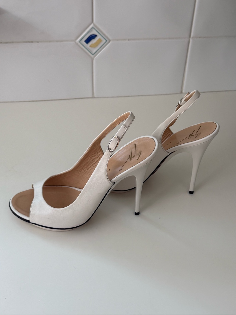 Giuseppe Zanotti White Open-Toe Slingback Stiletto Heels